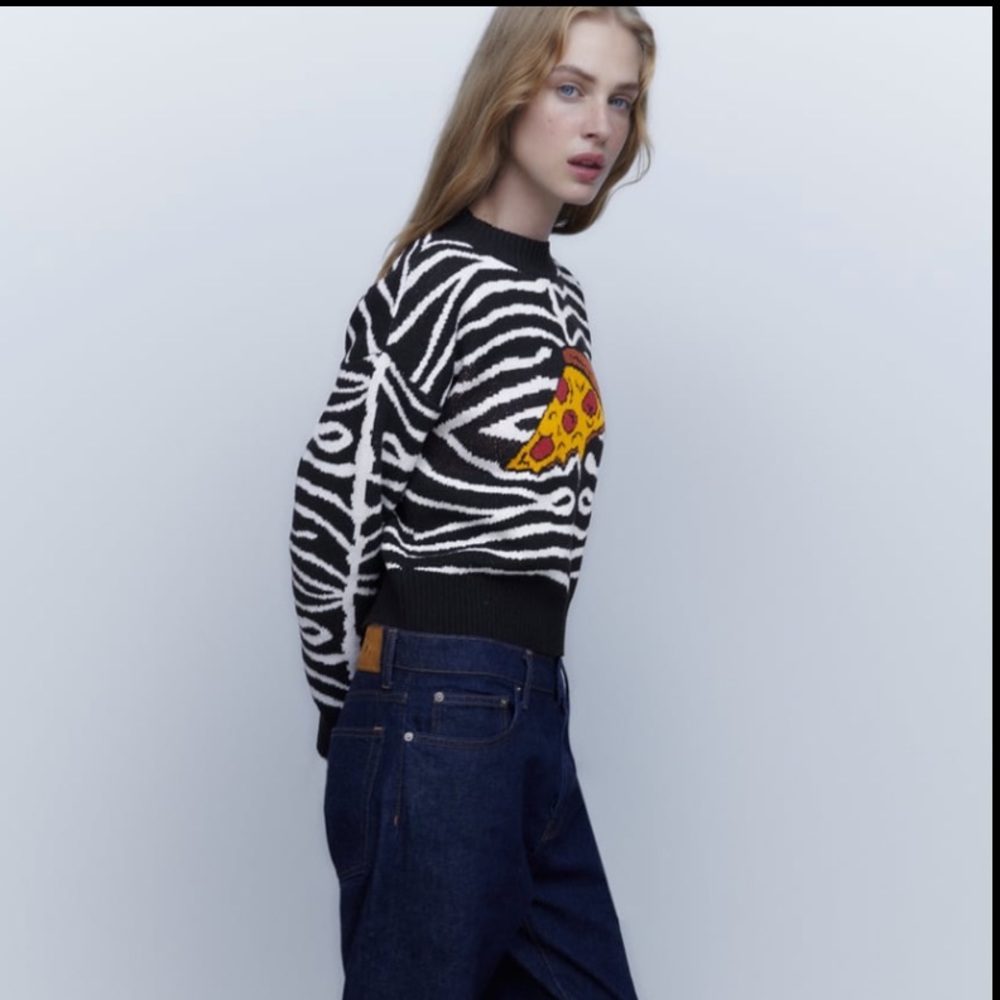 NWT Zara Pizza Jacquard Knit Sweater - Picture 5 of 7